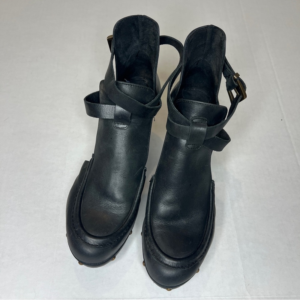 Free People Black Leather Salida Clog Wedges 8.5 - Picture 2 of 15